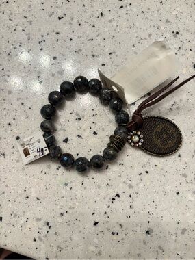 Black Beaded Stretch Bracelet with Sparkle Charm